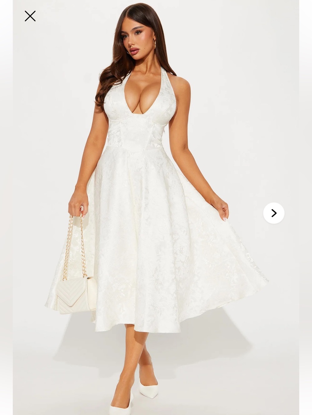 Fashion Nova Ellington Jacquard Halter Midi Dress with Corset Back - Off White
